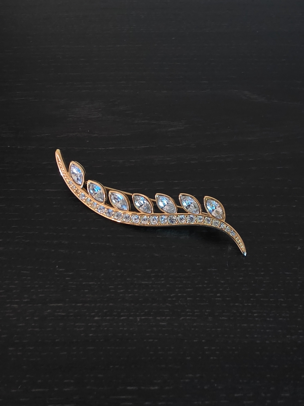 Vintage MONET Rhinestone Leaf Brooch: Curved Bouquet Pin